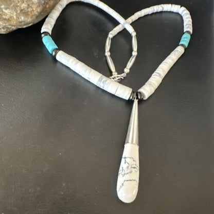 Santo Domingo White Turquoise Howlite Onyx Necklace | Sterling Silver | 23" | 15764