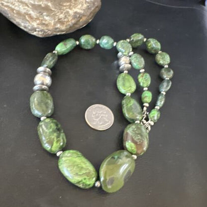 Navajo Green Turquoise Chunky Necklace | Sterling Silver | 23" | Authentic Native American Handmade | 15204