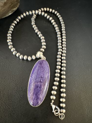 Navajo Pearls Purple Sugilite Pendant Necklace | Sterling Silver Beads | Authentic Native American Handmade | 15513