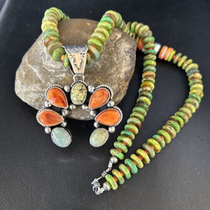Navajo Turquoise & Spiny Naja Pendant Necklace | Sterling Silver | Native American Handmade | 14234
