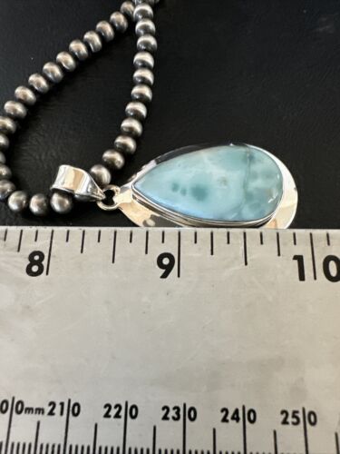 Navajo Blue Larimar Pendant Necklace | Sterling Silver Beads | Authentic Native American Handmade | 17567