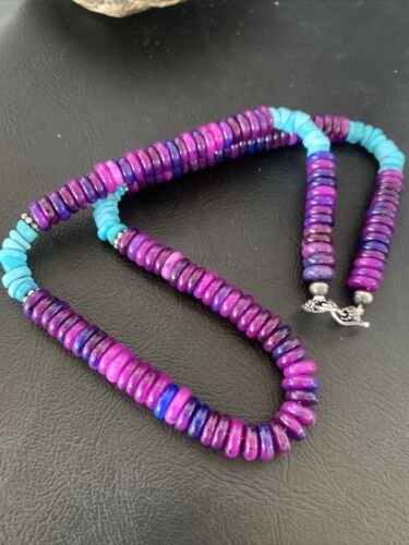Navajo Purple Sugilite Turquoise Bead Necklace | Sterling Silver | 19" | Authentic Native American Handmade | 11918