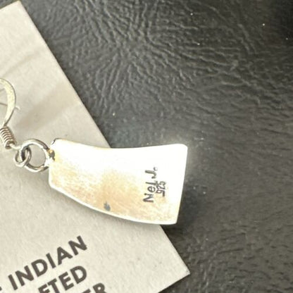 Navajo Blue Faux Opal Inlay Dangle Earrings | Sterling Silver | 1" | Authentic Native American Handmade | 17439