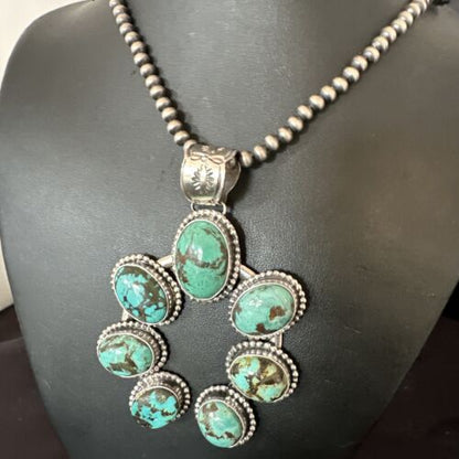 Men's Blue Turquoise Naja Pendant | Navajo Pearls Sterling Silver Necklace | Authentic Native American Handmade | 16180 - Masha USA