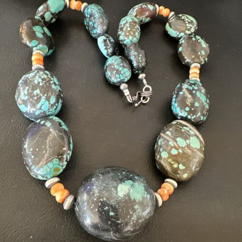 XXL Men's Chunky Spiderweb Turquoise Necklace | Navajo Sterling Silver | 21" | 16238