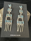 Zuni Kingman Turquoise Needle Point Dangle Earrings | Sterling Silver | 4 Tier | 14872