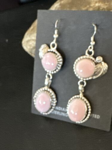 Navajo Pink Queen Conch Shell Dangle Earrings | Sterling Silver | Authentic Native American Handmade | 17216