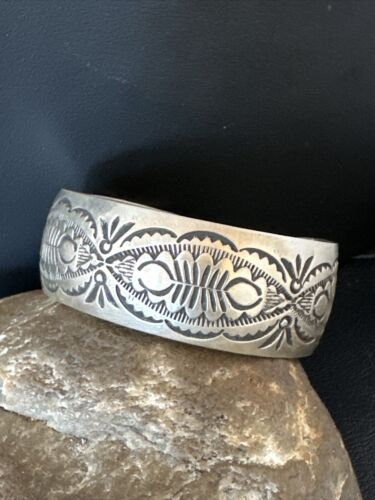 Native American Sterling Silver Navajo Stamped Cuff Bracelet | Authentic Handmade | 15984