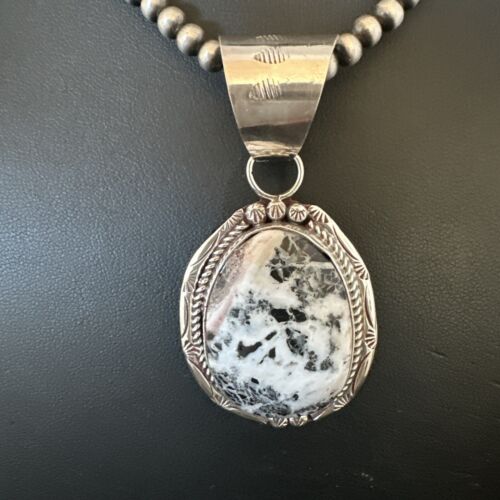 Men's White Buffalo Turquoise Pendant Necklace | Navajo Pearl Sterling Silver | 17041