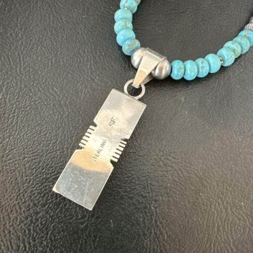 Turquoise #8 Inlay Pendant Necklace | Navajo Sterling Silver | Authentic Native American Handmade | 17057