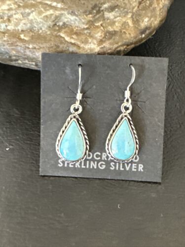 Women's Blue Ridge Turquoise Dangle Earrings | Navajo Sterling Silver | Authentic Native American Handmade | 16514