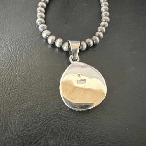 Navajo Green Gaspeite Pendant Necklace | Sterling Silver | Authentic Native American Handmade | 16362
