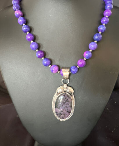 Navajo Purple Sugilite Pendant Necklace | Sterling Silver Pearls | Authentic Native American Handmade | 14874