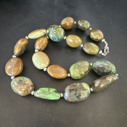 Navajo Green Turquoise Chunky Necklace | Sterling Silver | Graduated 20" | Authentic Native American | 15201