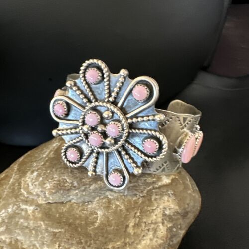 Navajo Pink Conch Cuff Bracelet | Sterling Silver | Authentic Native American Handmade | 16119