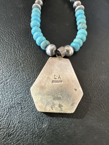 Navajo Turquoise Inlay Pendant Necklace | Sterling Silver | Authentic Native American Handmade | 17076