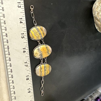 Bumblebee Jasper Navajo Sterling Silver Link Bracelet | 7.5" | Authentic Native American Handmade | 15054
