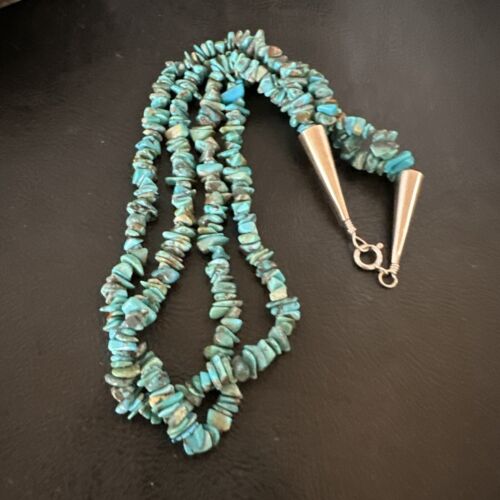 Men's Navajo Blue Kingman Turquoise Shell Necklace | 17" | Authentic Native American Handmade | 16954