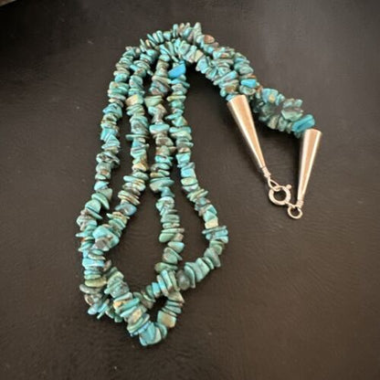 Men's Navajo Blue Kingman Turquoise Shell Necklace | 17" | Authentic Native American Handmade | 16954