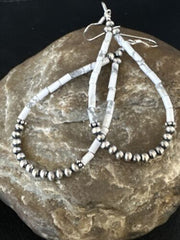 Navajo White Howlite Heishi Dangle Earrings | Sterling Silver | 2" | Authentic Native American Handmade | 15348