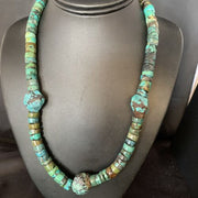 Navajo Turquoise Heishi Spiderweb Necklace | Sterling Silver | 21" | Authentic Native American Handmade | 12505