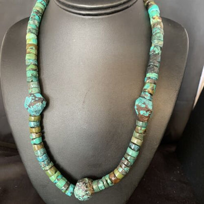 Navajo Turquoise Heishi Spiderweb Necklace | Sterling Silver | 21" | Authentic Native American Handmade | 12505