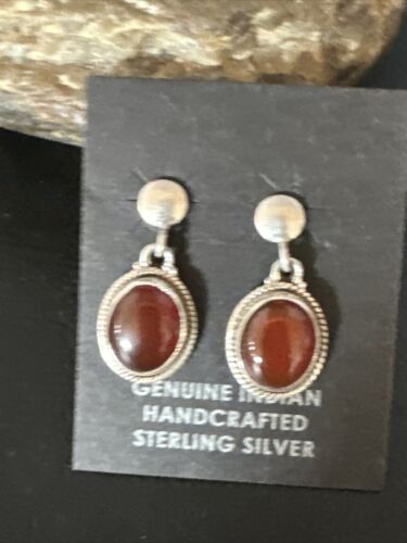 Navajo Burgundy Carnelian Dangle Earrings | Sterling Silver | Authentic Native American Handmade | 14925