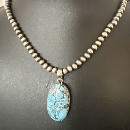 Navajo Blue Spiderweb Turquoise Pendant Necklace | Sterling Silver | Authentic Native American Handmade | 17026