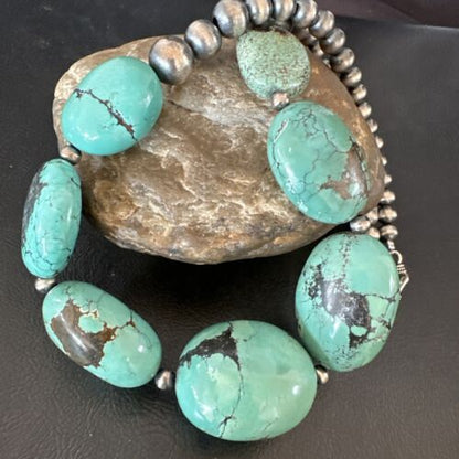 Navajo Blue Turquoise Chunky Pearls Necklace | Sterling Silver | 20" | Authentic Native American Handmade | 17496