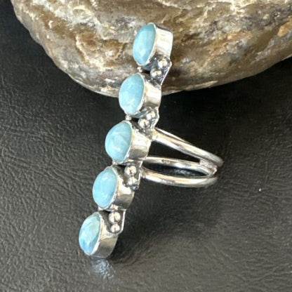 Navajo Blue Larimar Multi-Stone Cluster Ring | Authentic Native American Sterling Silver | Multi-Stone | Sz 7.5 | 17556