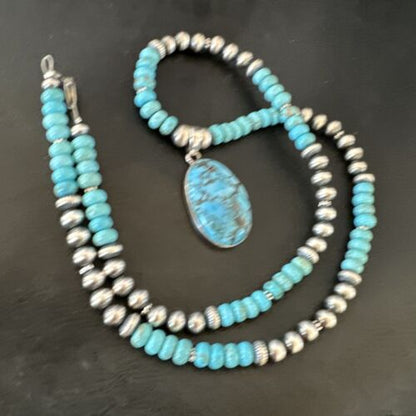 Men's Blue Spiderweb Turquoise Pendant Necklace | Navajo Sterling Silver | Authentic Native American Handmade | 16647