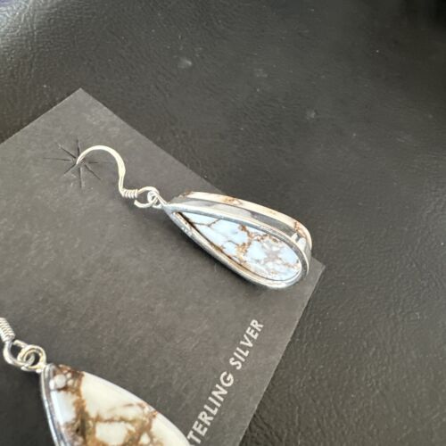 Navajo Wild Horse Turquoise Dangle Earrings | Sterling Silver | Authentic Native American Handmade | 15741