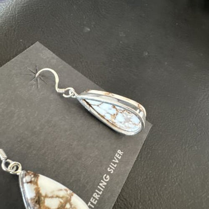 Navajo Wild Horse Turquoise Dangle Earrings | Sterling Silver | Authentic Native American Handmade | 15741