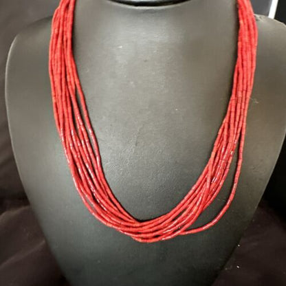 Red Apple Coral Heishi 10-Strand Necklace | Liquid Sterling Silver | 18" | 16913