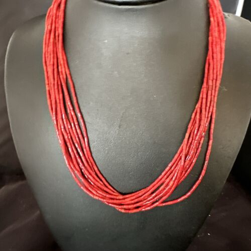 Red Apple Coral Heishi 10-Strand Necklace | Liquid Sterling Silver | 18" | 16913