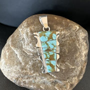 Navajo Blue #8 Turquoise Inlay Pendant | Sterling Silver | 2" | Authentic Native American Handmade | 15681