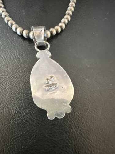 Navajo Blue Spiderweb Turquoise Pendant Necklace | Sterling Silver | Authentic Native American Handmade | 17117