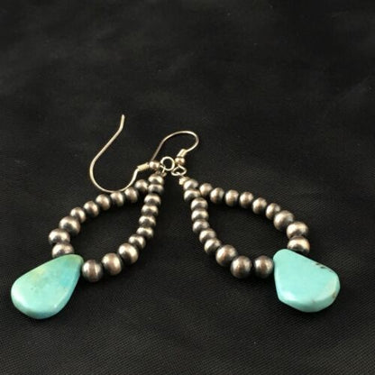 Navajo Blue Cluster Turquoise Dangle Earrings | Sterling Silver | 2" | Authentic Native American Handmade | 1983