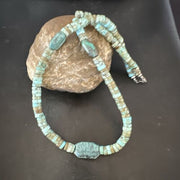 Navajo Turquoise Nugget Heishi Bead Necklace | Sterling Silver | Authentic Native American Handmade | 20" | 17144