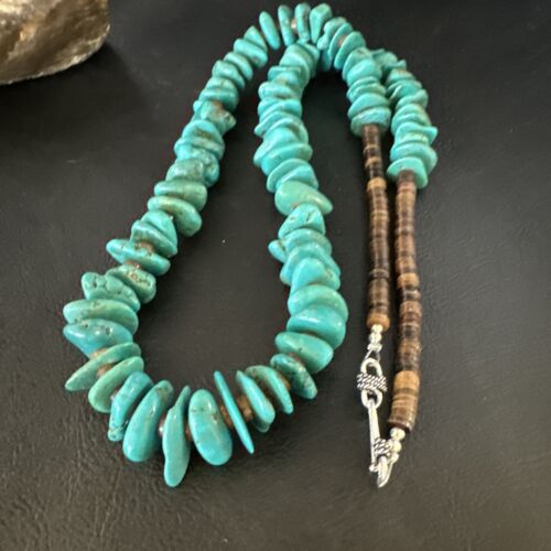 Navajo Blue Kingman Nugget Turquoise Necklace | Sterling Silver | 26" | Authentic Native American Handmade | 15289