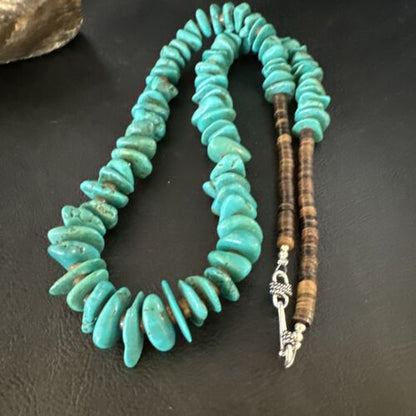 Navajo Blue Kingman Nugget Turquoise Necklace | Sterling Silver | 26" | Authentic Native American Handmade | 15289