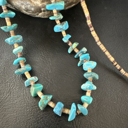 Navajo Kingman Turquoise Shell Necklace | Sterling Silver | 28" | Authentic Native American Handmade | 17400
