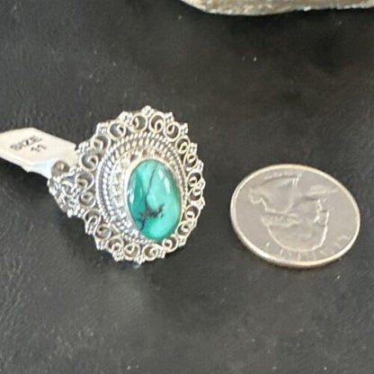 Navajo Green Turquoise Ring | Sterling Silver | Sz 11 | Authentic Native American Handmade | 15507