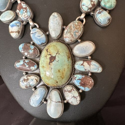 Navajo Blue Golden Hills Turquoise Lariat Necklace Pendant |Authentic Native American Handmade | 16183