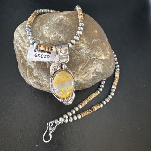 Navajo Bumblebee Jasper Pendant Necklace | Sterling Silver | Authentic Native American Handmade | 01359