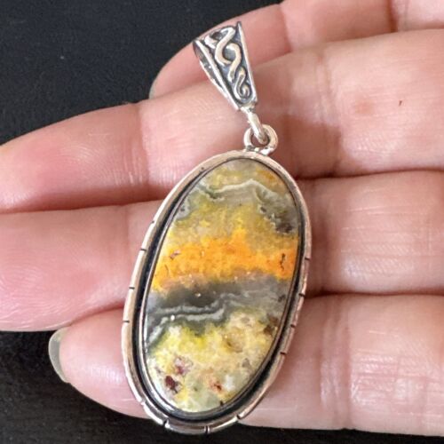 Navajo Bumblebee Jasper Pendant Necklace | Sterling Silver | Authentic Native American Handmade | 15957