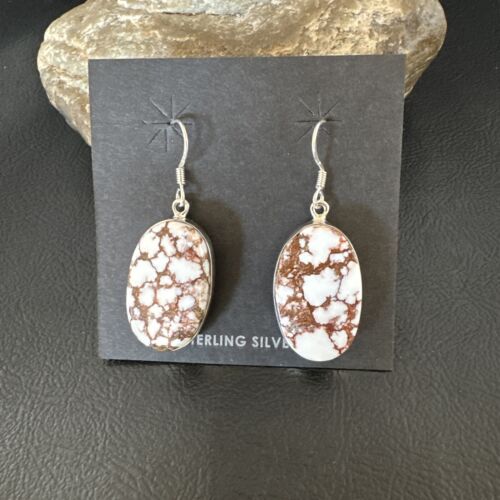 Navajo Wild Horse Turquoise Dangle Earrings | Sterling Silver | Authentic Native American Handmade | 15746