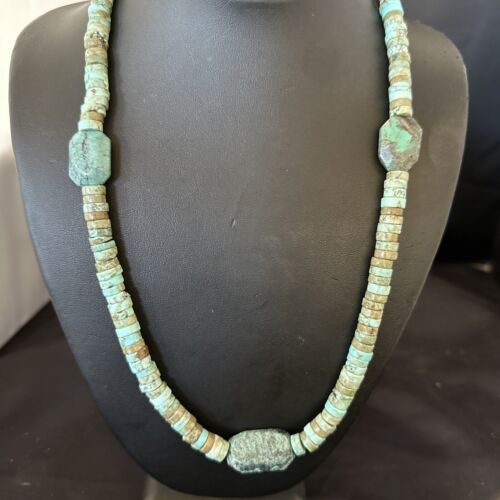 Navajo Turquoise Nugget Heishi Bead Necklace | Sterling Silver | Authentic Native American Handmade | 20" | 17144