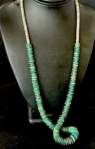 Santo Domingo Green Turquoise Shell Necklace | Sterling Silver | 30" | Authentic Native American Handmade | 17451