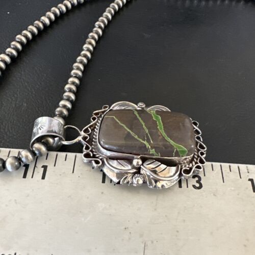 Navajo Green Boulder Turquoise Necklace Pendant | Sterling Silver | Men's Women's | 16134